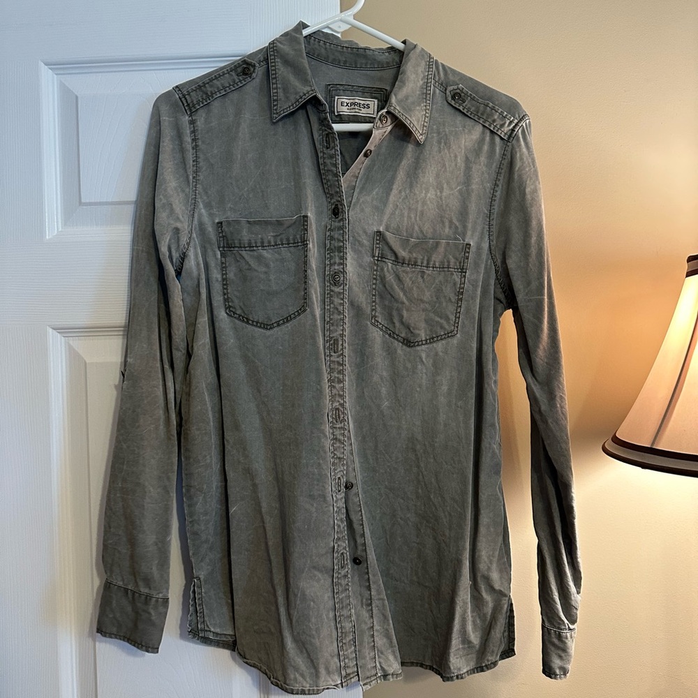 Express Gray Boyfriend Shirt sz med